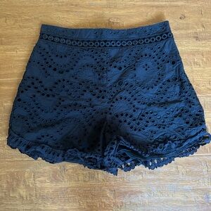 Topshop Black High Waist Shorts with Eyelet Lace